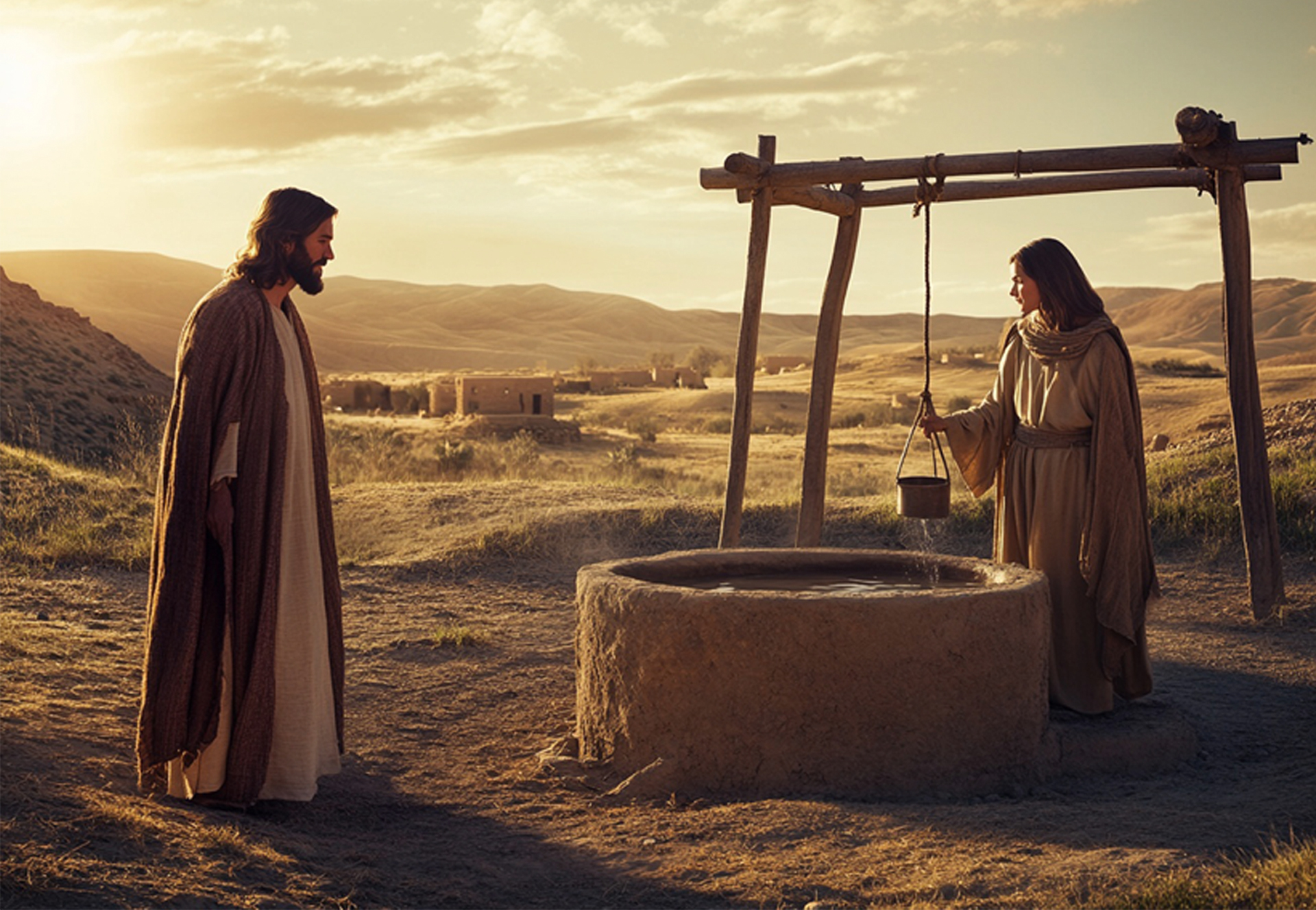 Man and woman at well